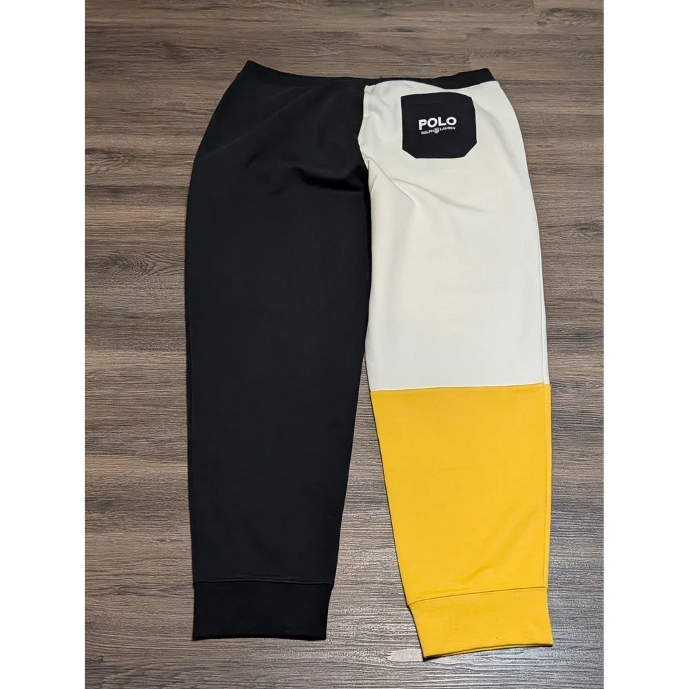 Polo Ralph Lauren Mens 2XLT Colorblock Sweatpants Black White Yellow Joggers